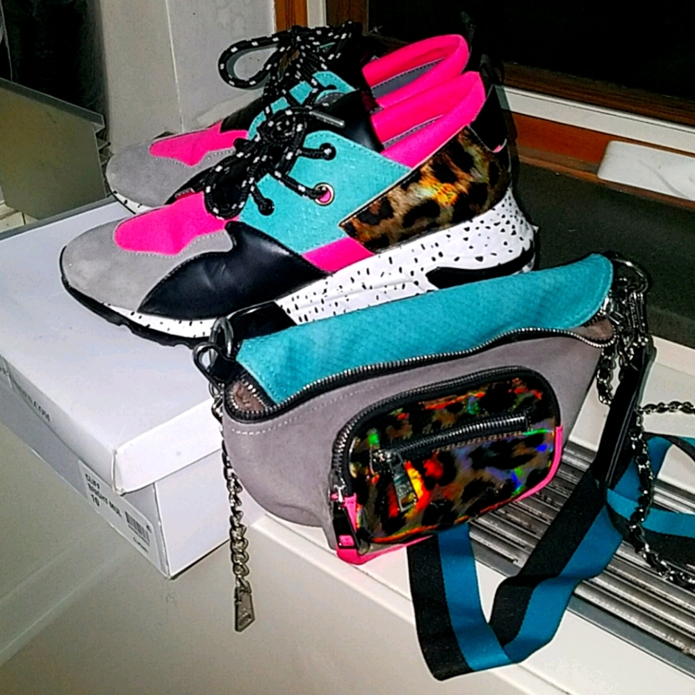 Matching fanny pack/crossbody bag and sneakers